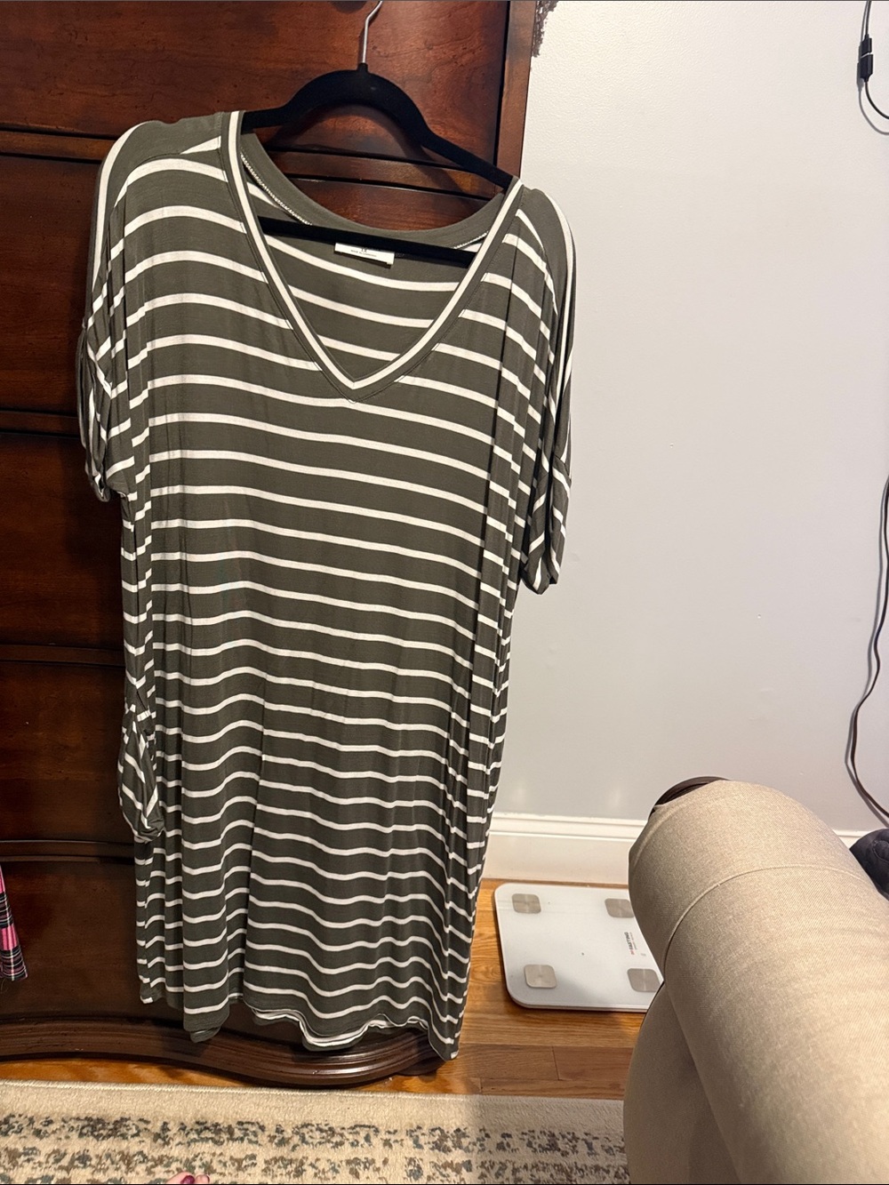 Zenana Striped V-Neck Tunic Dress in Olive & White